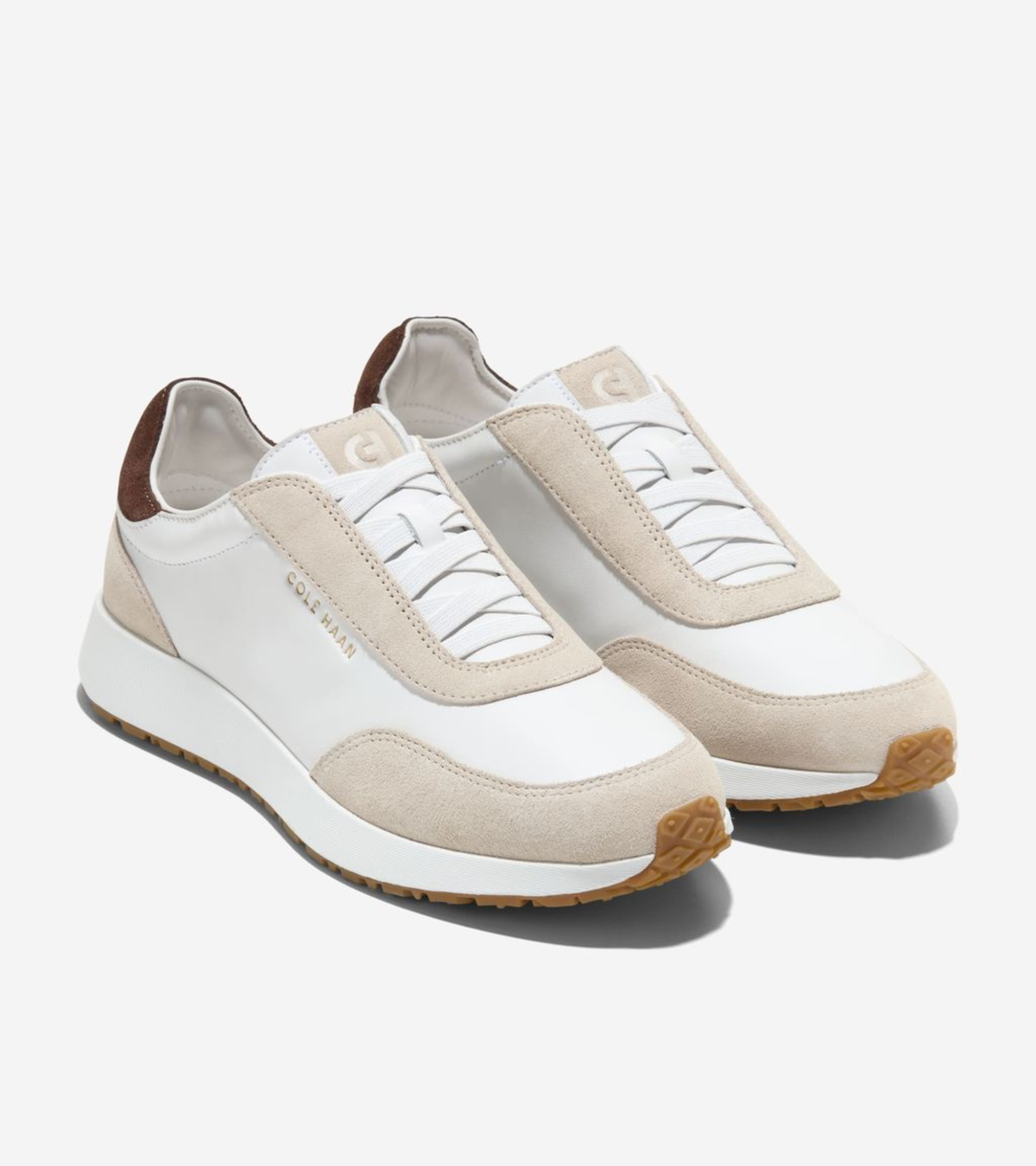 Γυναικεία GrandPrø Luxe Mile Slip-On Sneakers White Leather-Ancient Scroll Suede-Fondue Fudge (W37844B) - Cole Haan