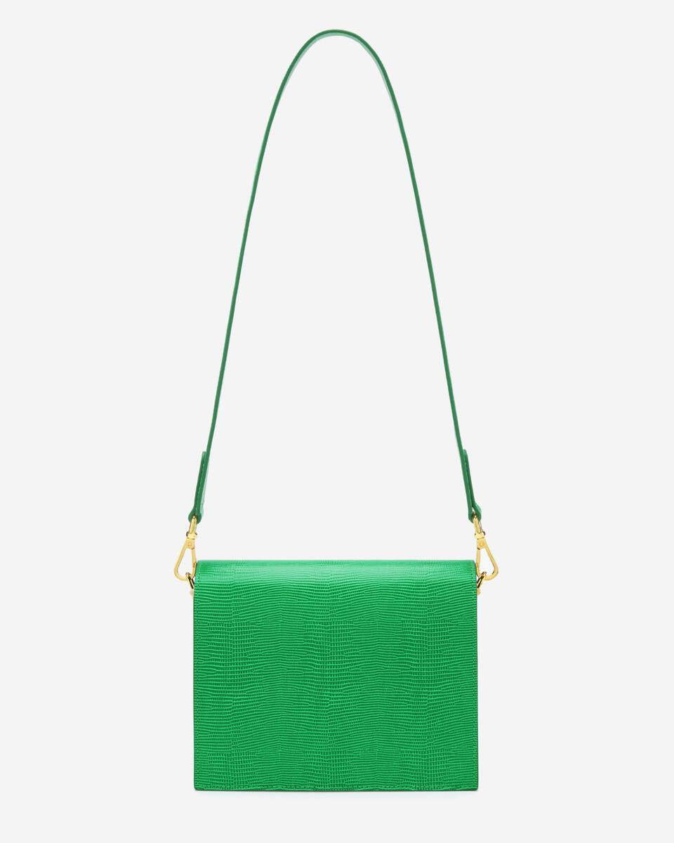 JW PEI Mini Flap Crossbody - Grass Green Lizard 20cm x 15.5cm x 8cm