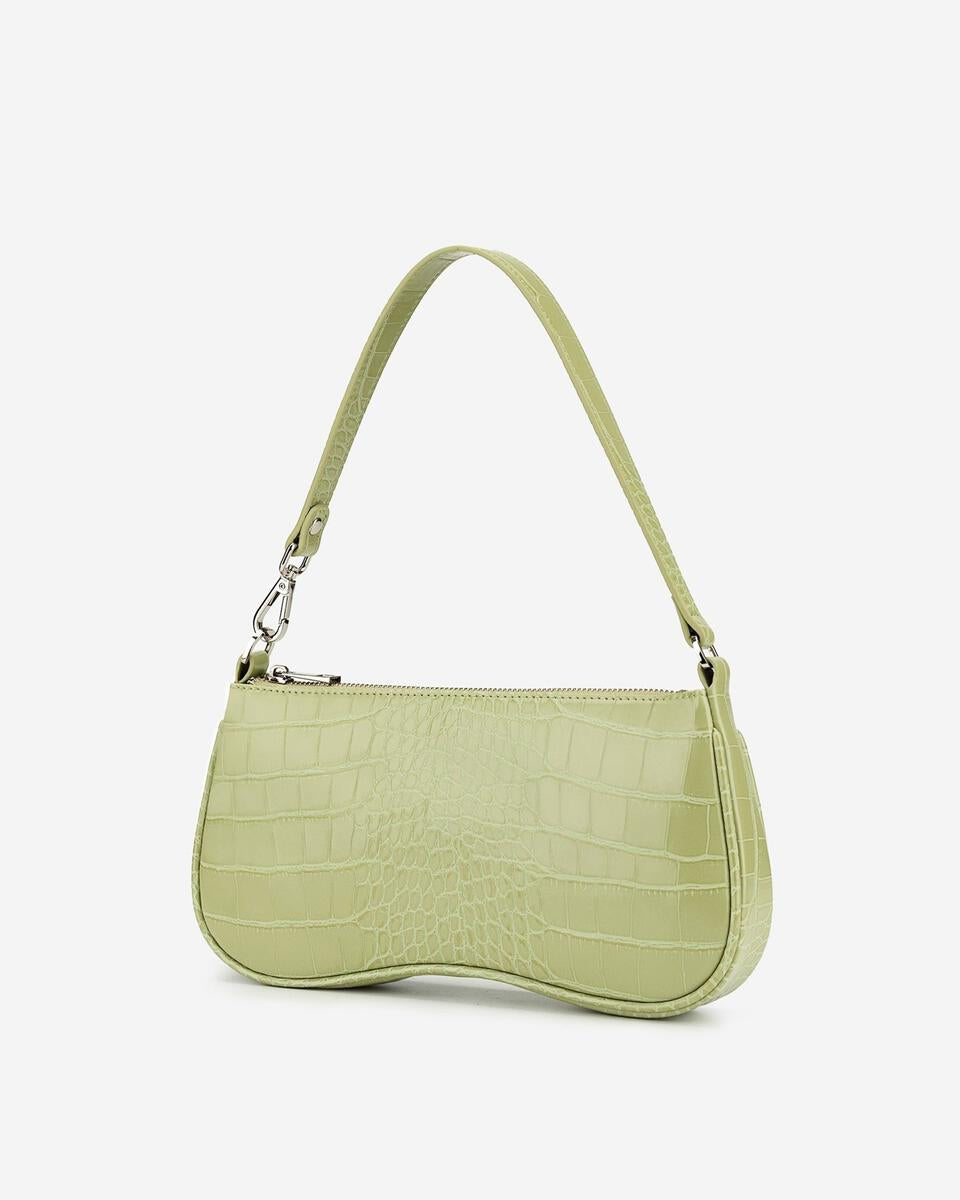 JW PEI Eva Shoulder Handbag - Sage Green Croc 28cm x 14cm x 4.5cm