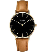 Cluse CL18404 Leather Strap Gold Case Black Dial 38mm