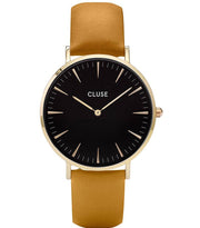 Cluse CL18420 Leather Strap Gold Case with Black Dial